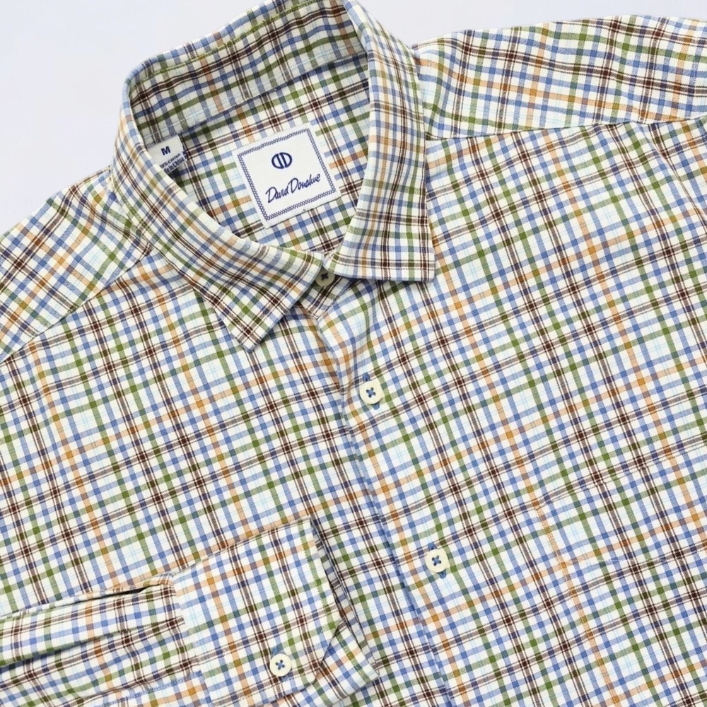 David Donahue Button Up Shirt Men's Medium Multicolor Plaid Long Sleeve Office